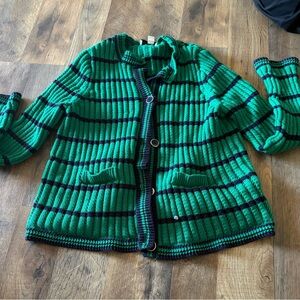 Green & Navy Striped Ribbed Knit Jacket